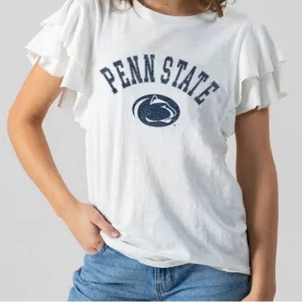 Women's White Penn State Ruffle Sleeve Top